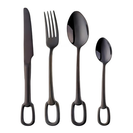 

4 Piece Stainless Steel Cutlery Set Kitchen Utensils Safe Color Silverware Set Including Knife/Fork/Spoon Home Kitchen Utensils.Black