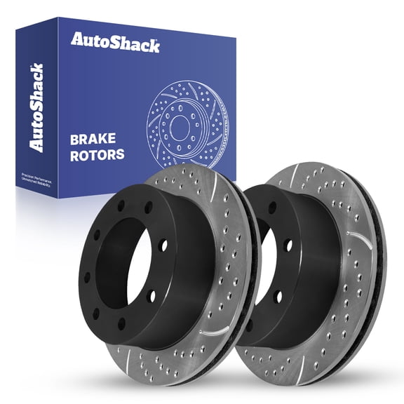 AutoShack Rear Vented Drilled & Slotted E-Coated Brake Rotors 2-PC Set Replacement for 2000-2005 Ford Excursion 1999-2004 Ford F-250 Super Duty ShadowGuard 12.83" (325.8 mm)