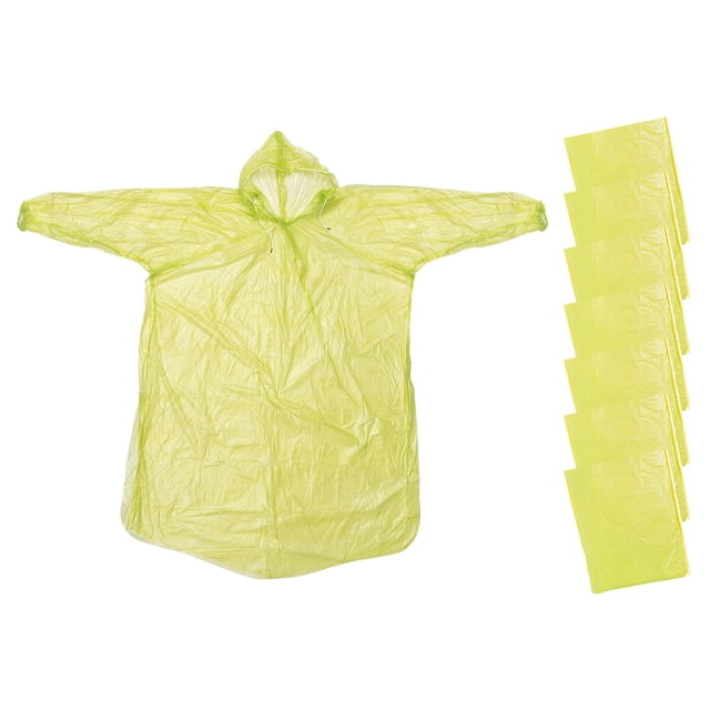 Unique Bargains Rain Ponchos, 7 Pack Unisex Disposable Rain Jacket with Hood for Water Protection, Yellow