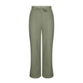 thumbnail image 6 of Nestiefly Linen Pants for Women Cotton Casual Summer Wide Leg Drawstring Elastic Trousers Side Split Beach Vacation Clothes Dark Green M, 6 of 8
