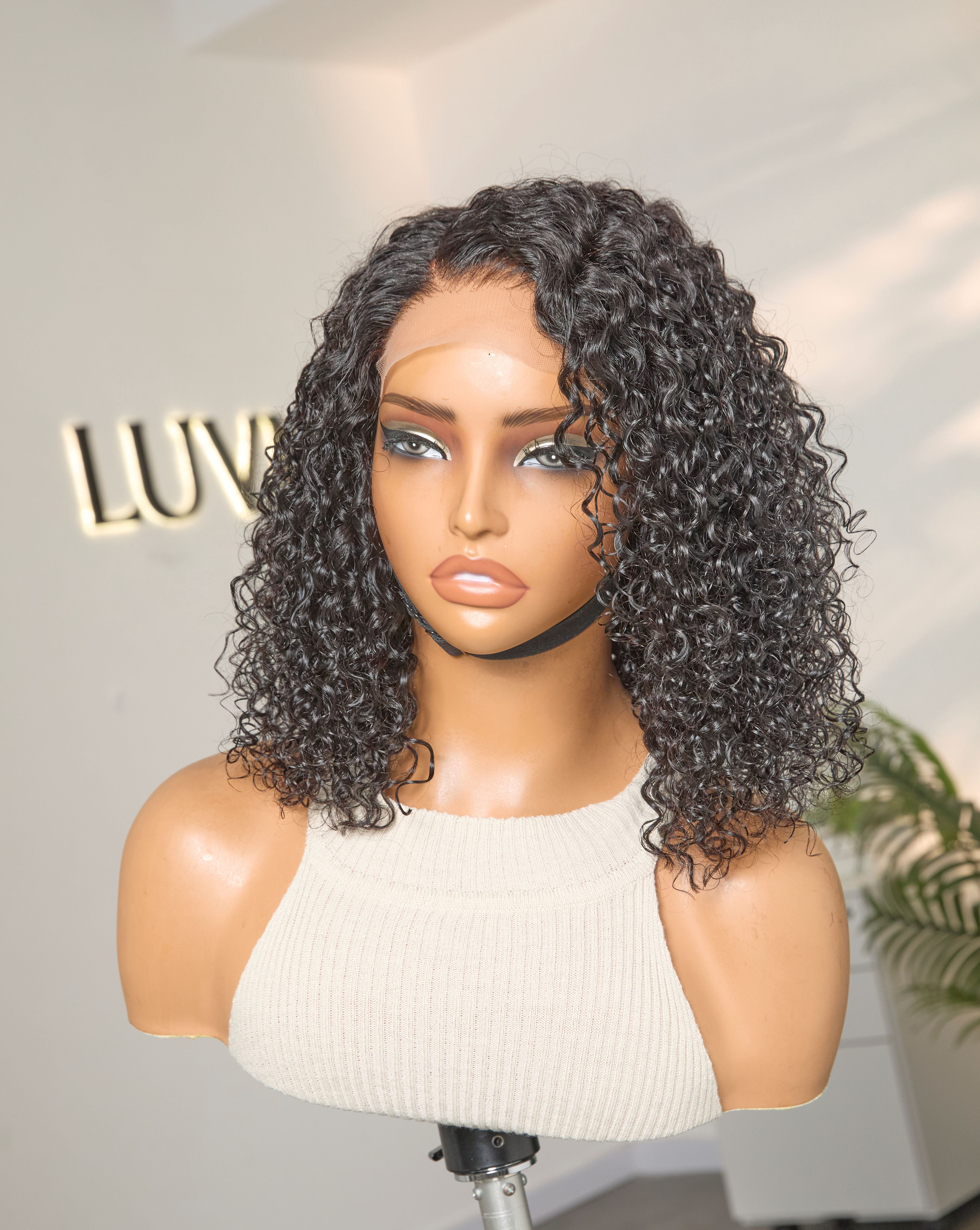LUVME Wet and Wavy 5x5 Closure Pre-Cut Lace Water Wave Wig 12" Glueless Side Part Human Hair Wig Breathable Cap