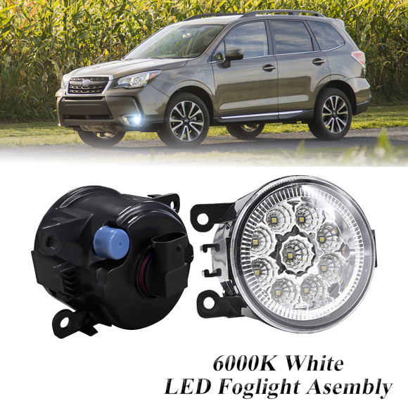 Pair Round LED Fog Lights for Subaru Forester 2014-2023, 55W White Clear Off-Road Lamps Black Front Bumper LED Fog Lights Assembly