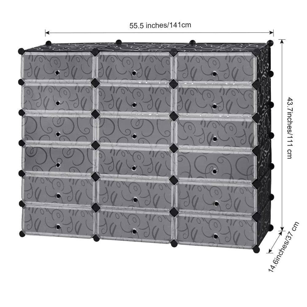 18-Cube Shoe Rack, DIY Plastic Storage Organizer, Modular Closet Cabinet with Doors