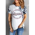thumbnail image 1 of ABPHQTO Camiseta de manga corta con estampado de teñido anudado con eslogan gris de América para mujer, 1 of 5