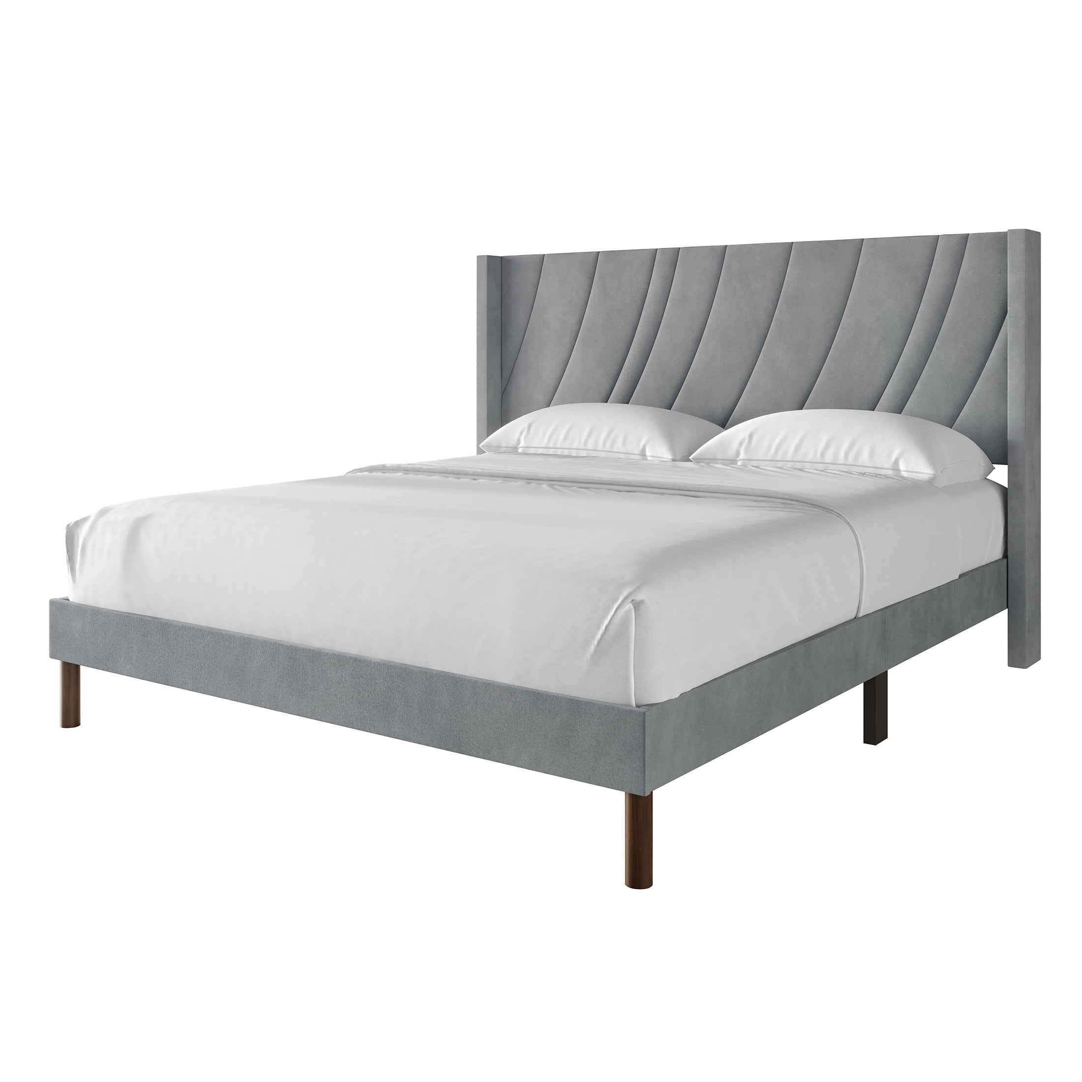 Castle Place Sleek Contemporary Velvet Upholstered Twin Platform Bed, Light Grey