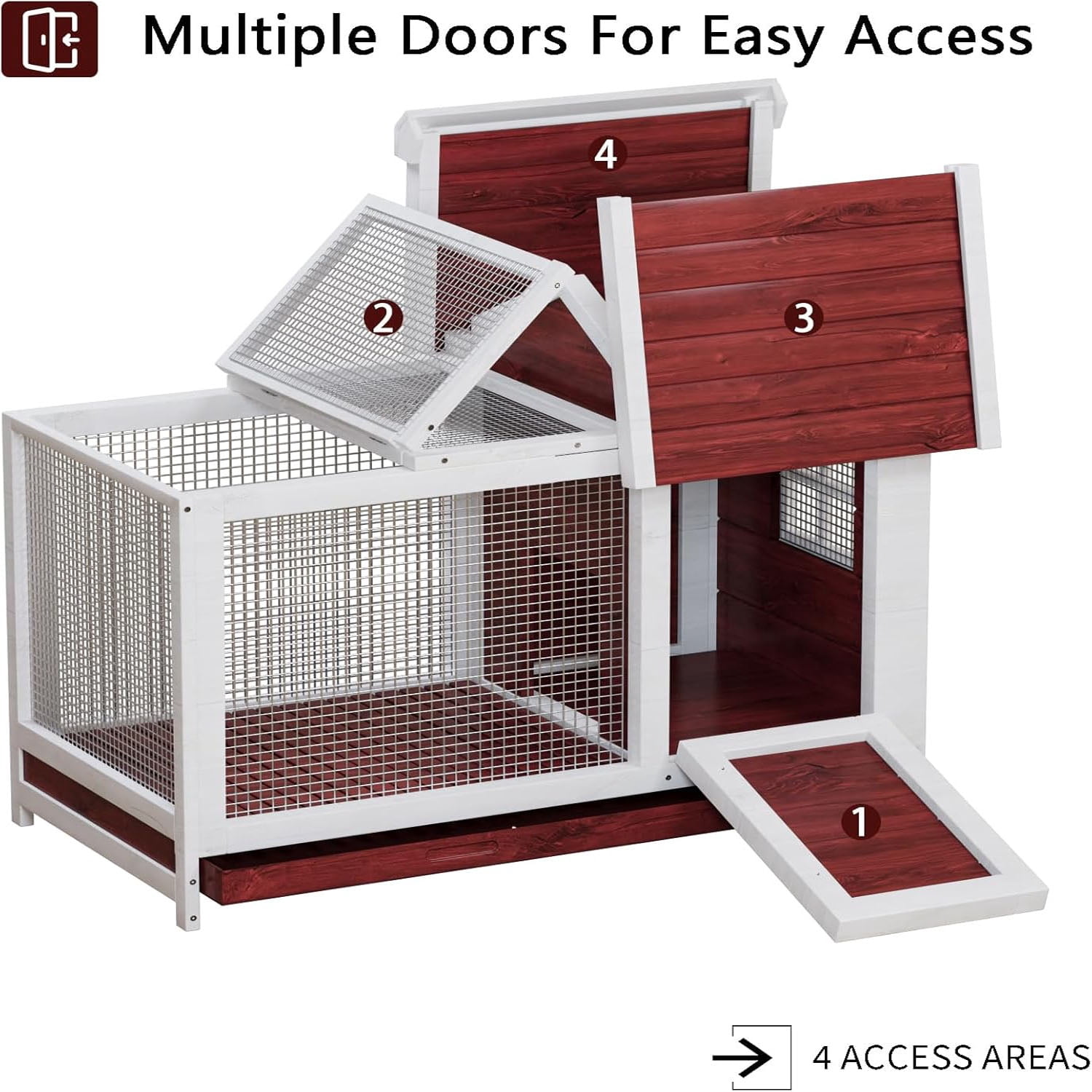 Ataujin Large Outdoor Rabbit Hutch, 2-Story Bunny Cage with Removable Wire Netting, Wooden Pet House, Waterproof Roof & Pull-Out Tray& Anti-Chew Metal Frame Ramp