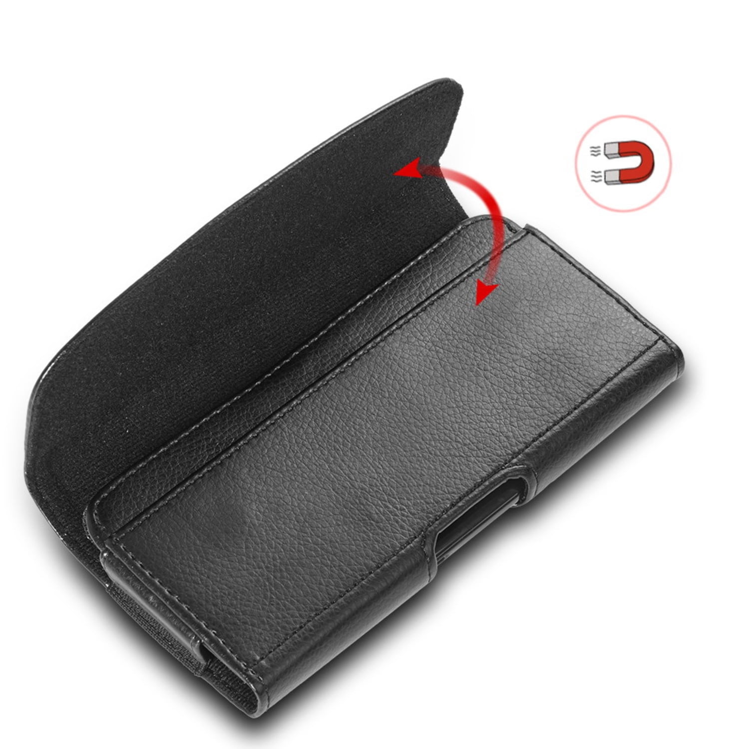 Universl Black Vegan Leather Large Size Leather Horizontal 6.75 X 3.75 X 0.75 inch Cell Phone BeltLoop Holster Case