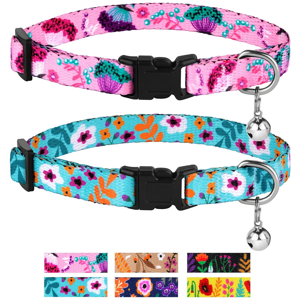 CollarDirect Cat Collar with Bell Floral Print 2 Pack Set ...