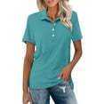 thumbnail image 3 of Womens Short Sleeve Collared Shirt Button Down Top Casual Loose Fit Summer Tee, 3 of 6