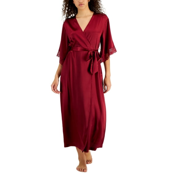 Inc International Concepts Satin Lace-Trim Long Wrap Robe, Rhododendron, XX-Large