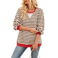 thumbnail image 2 of Women Striped Sweatshirts Oversized Crewneck Long Sleeve Shirts Y2K Pullover Top Fall Outfits Red & White L, 2 of 10