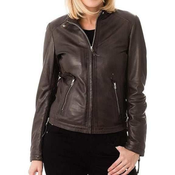 Womens Genuine Lambskin Leather Jacket Motorcycle Biker Leather Jacket W061