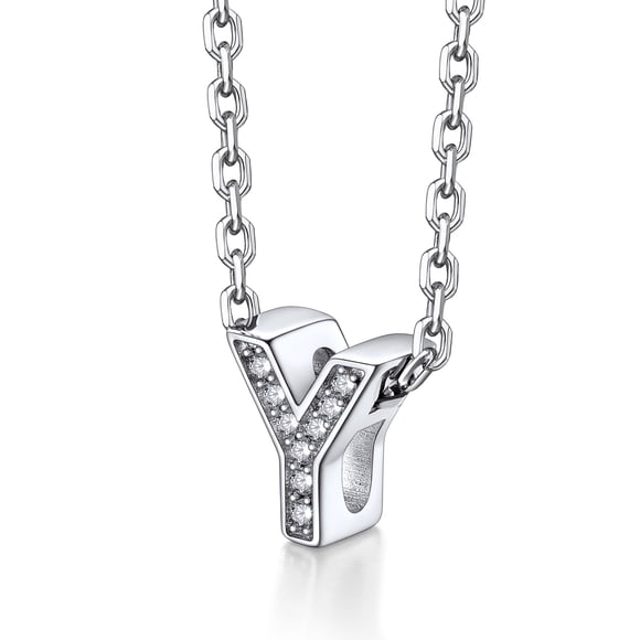 Collar de Plata Esterlina Silvora Inicial Letra Y con Circonita Cúbica