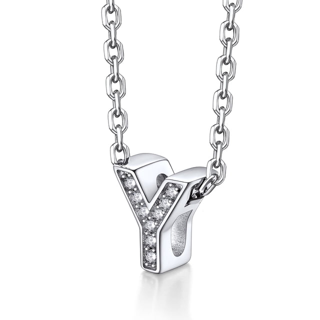 Collar de Plata Esterlina Silvora Inicial Letra Y con Circonita Cúbica