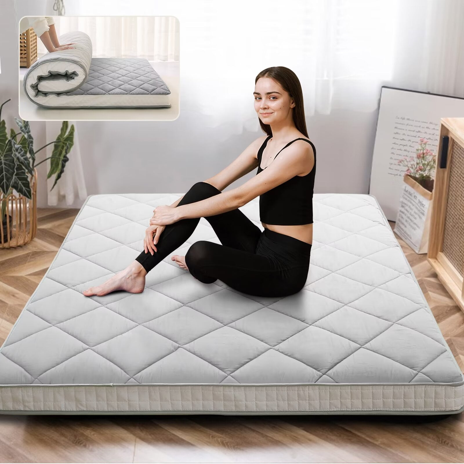 MOPHOTO Floor Mattress Futon Mattress Extra Thick Folding Sleeping Pad Portable Mattress Twin Size (80*39*4in)