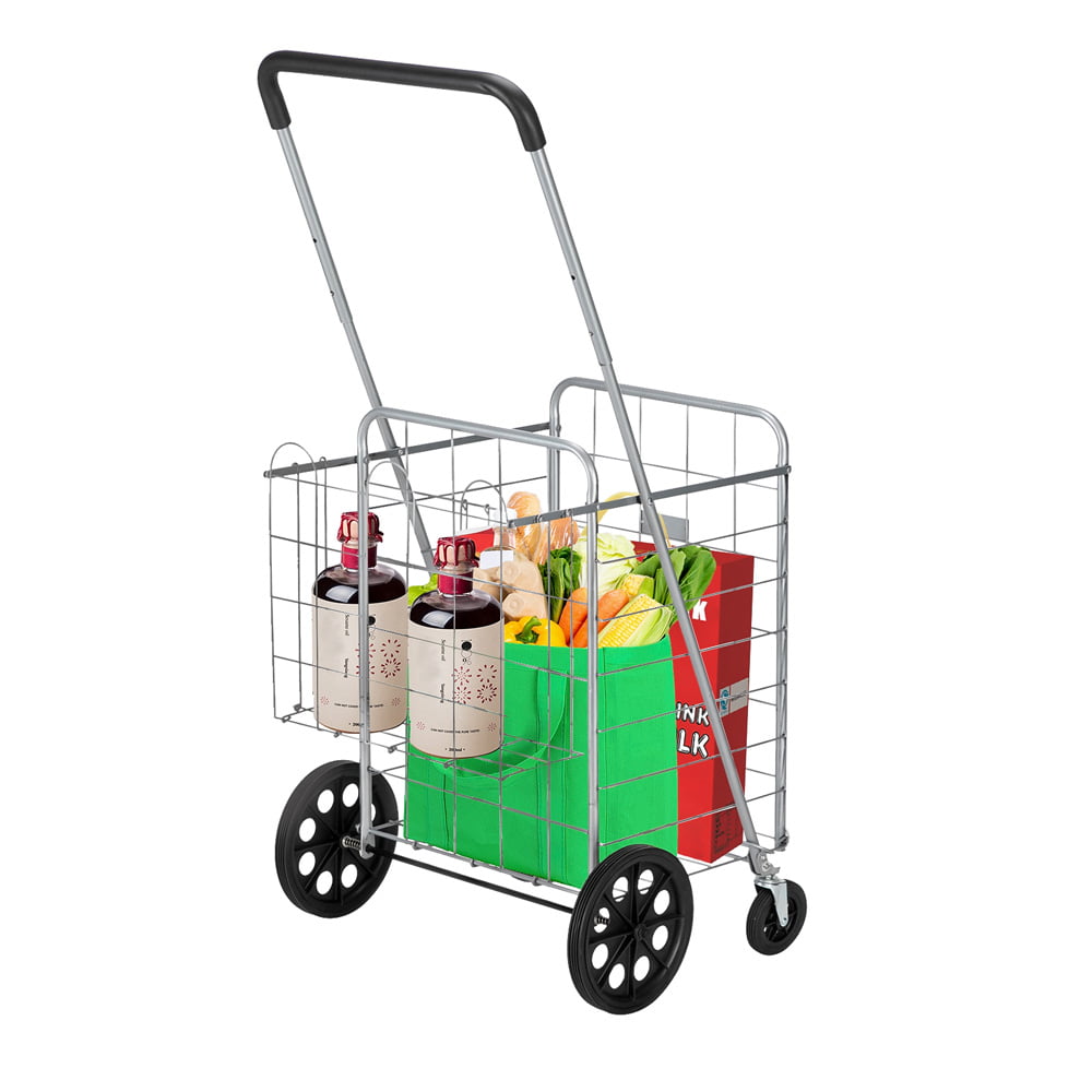 Details about   Utility Shopping Cart Rolling Trolley Folds Grocery Laundry Storage Large Wheels 