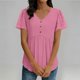 thumbnail image 5 of Camiseta de Encaje de Manga Corta de Cuello Alto para las Mujeres Muñeca de Manga Corta Botón para las Mujeres, Cintura Cinching V-Cuello de Verano Top, 5 of 9