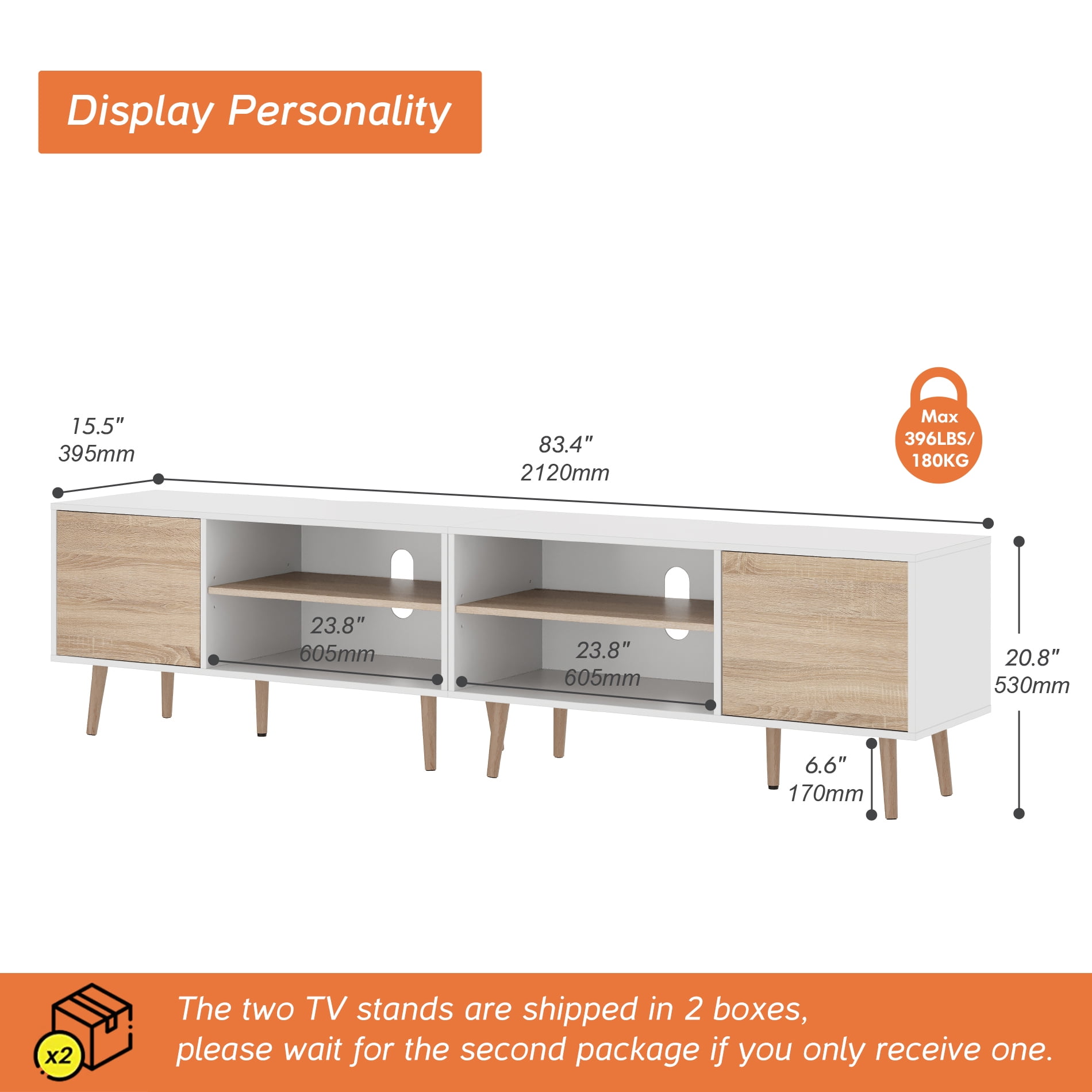Modern TV Stand for up to 85 inch 2 in 1 Entertainment Center TV Console with Storage Cabinets Media Console for Living Room,Bedroom White