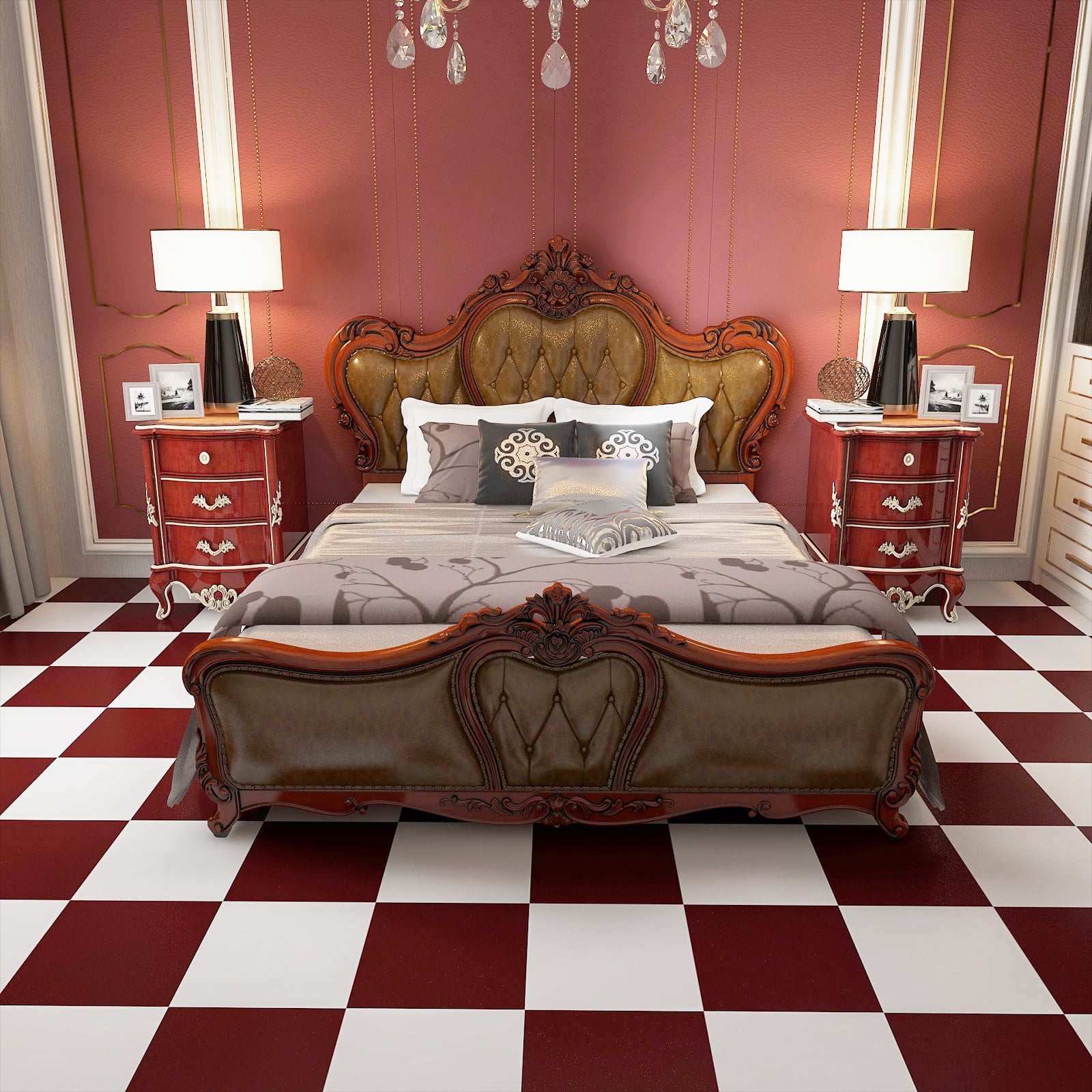 Abyssaly 12" x 12" Peel and Stick Floor Tile Red Checkerboard, 20Pcs, Waterproof Self-Adhensive Vinyl Flooring for Diningroom Bathroom and Kitchen (Red and White)