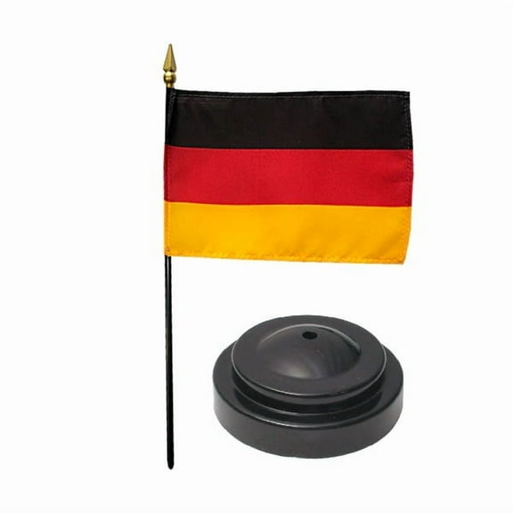 Germany Desk Flag with Base; American Made Rayon 4x6 inch Miniature Table Set Includes One Small Mini Country Stick Flags and One Black Stand (Germany Desk Flag and Base)
