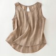 thumbnail image 2 of Women's Cotton Linen Tops Summer Keyhole Back Pleated Crew Neck Sleeveless Shirts Casual Loose Blouses (XL, Coffee), 2 of 6