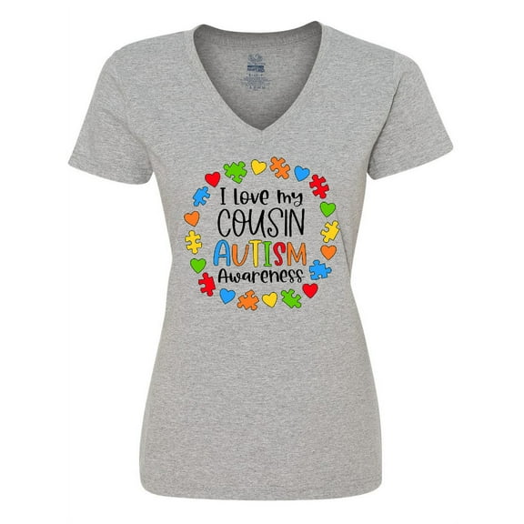 Inktastic I Love My Cousin Autism Awareness Women's V-Neck T-Shirt