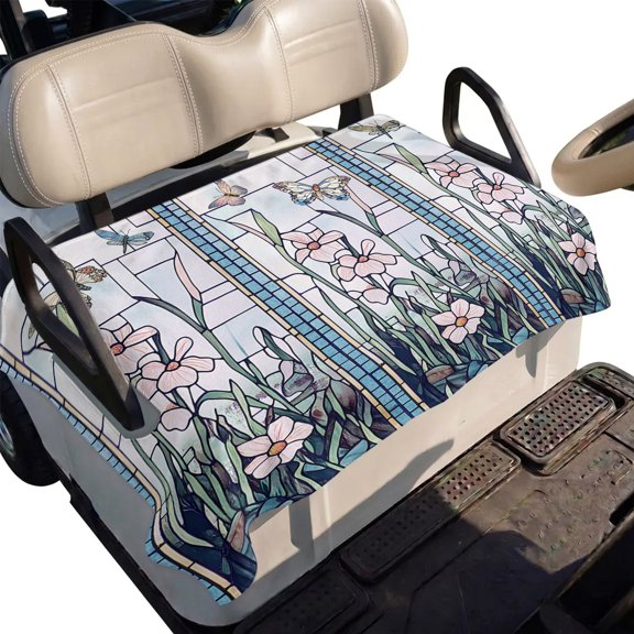 Golf Cart Seat Cover Butterfly Club Car Golf Cart Seat Covers Soft Absorbent Golfcart Towel Blanket Blue Leaves Floral Golf Seat Covers for Cart Decor Fits 2 & 4 Passenger 51"x31"