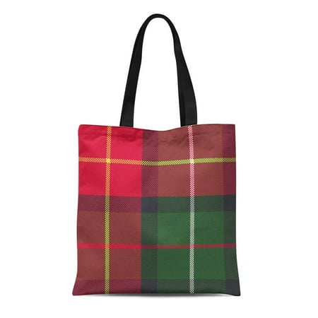 Reusable Flannel - KDAGR Canvas Tote Bag Green Flannel Red Classic Plaid Pixel Abstract British Check Durable Reusable Shopping Shoulder Grocery Bag
