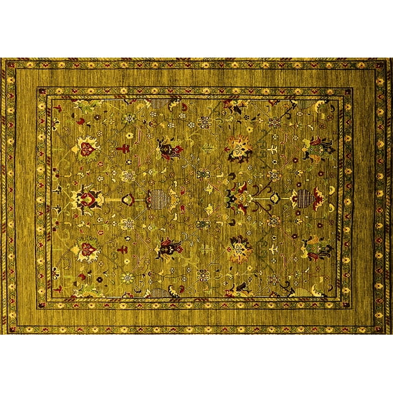 Ahgly Company Machine Washable Indoor Rectangle Oriental Yellow Industrial Area Rugs, 4' x 6'