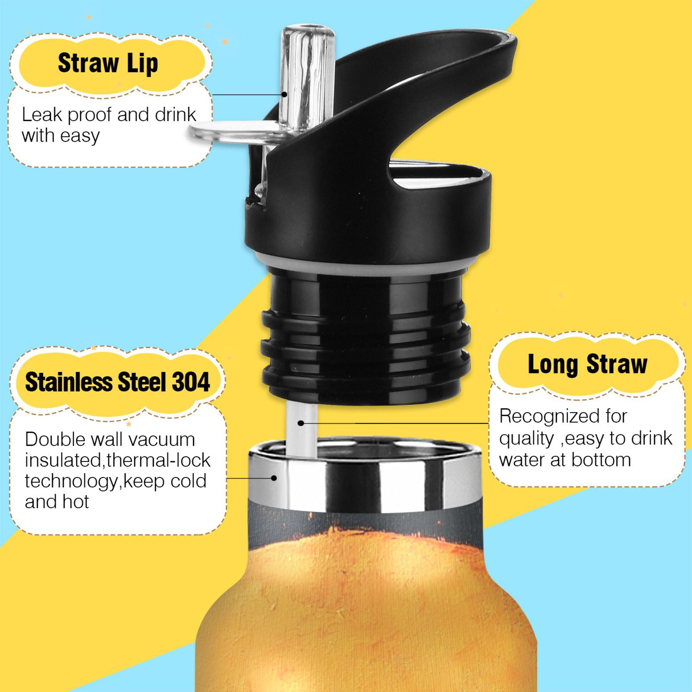 600ML Stainless Steel Insulated Cup Sports Water Bottle Portable Thermos Cup Water Glasses Insulated Tumblers Convenient and Durable Orange Moon Cat