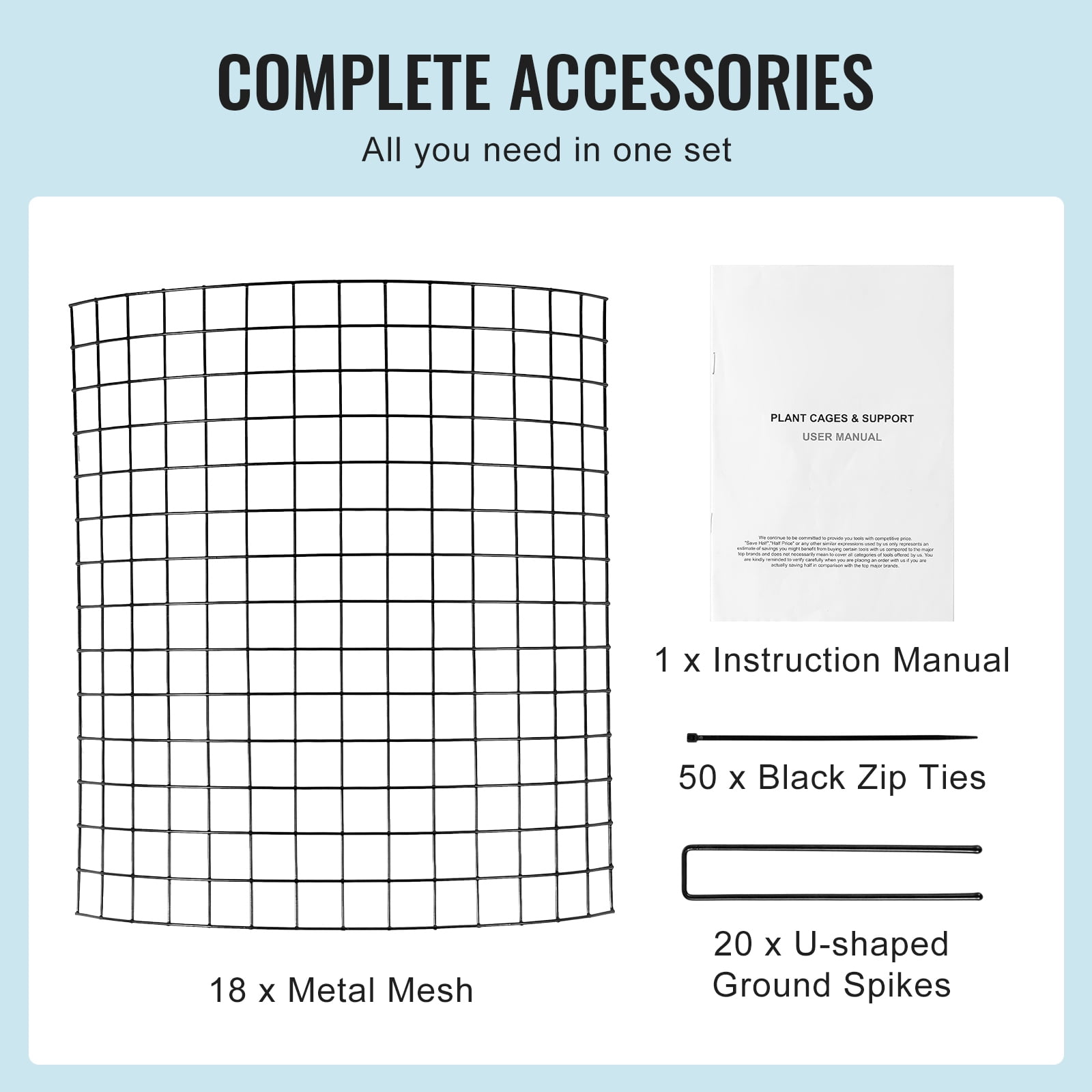 KFFKFF 6-Set Garden Guard, 12.6'' Diameter x 14'' Height, Metal Mesh Plant Enclosures, Outdoor Barrier for Plants, Flowers & Veggies, Deters Rabbits, Chickens & Squirrels, Includes 18 Mesh Panels