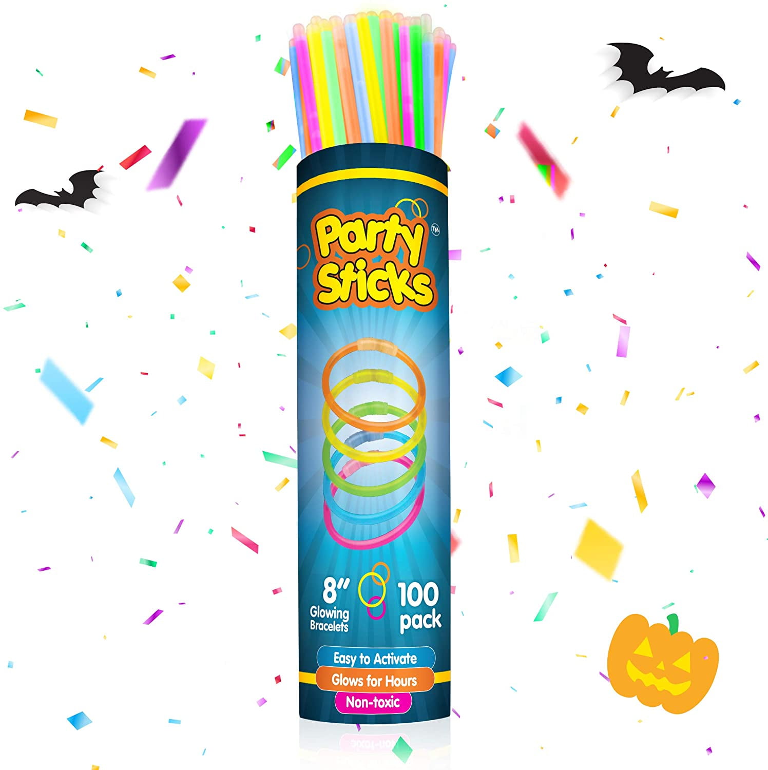 Glow Sticks Party Favors 100 Pack 8" In The Dark Supplies Light Neck Up to 20H 