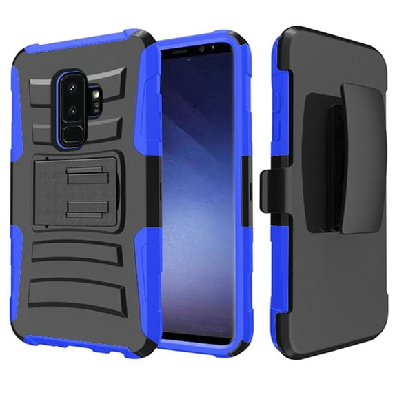 Samsung Galaxy S9 Plus Case, Samsung Galaxy S9  Case, Hybrid Rugged Heavy Duty Armor Defender Dual Layer Kickstand Belt Clip Holster Combo for Samsung Galaxy S9 Plus 2018 - Black/ Blue