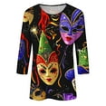 thumbnail image 5 of SOOMLON Mardi Gras Tops for Women Carnival Outfits Tuesday Party 3/4 Sleeve Tshirts Fancy Mask Print Tops Trendy Scoop Neck Shirts New Orleans Holiday Blouses 2025 Purple XL, 5 of 5