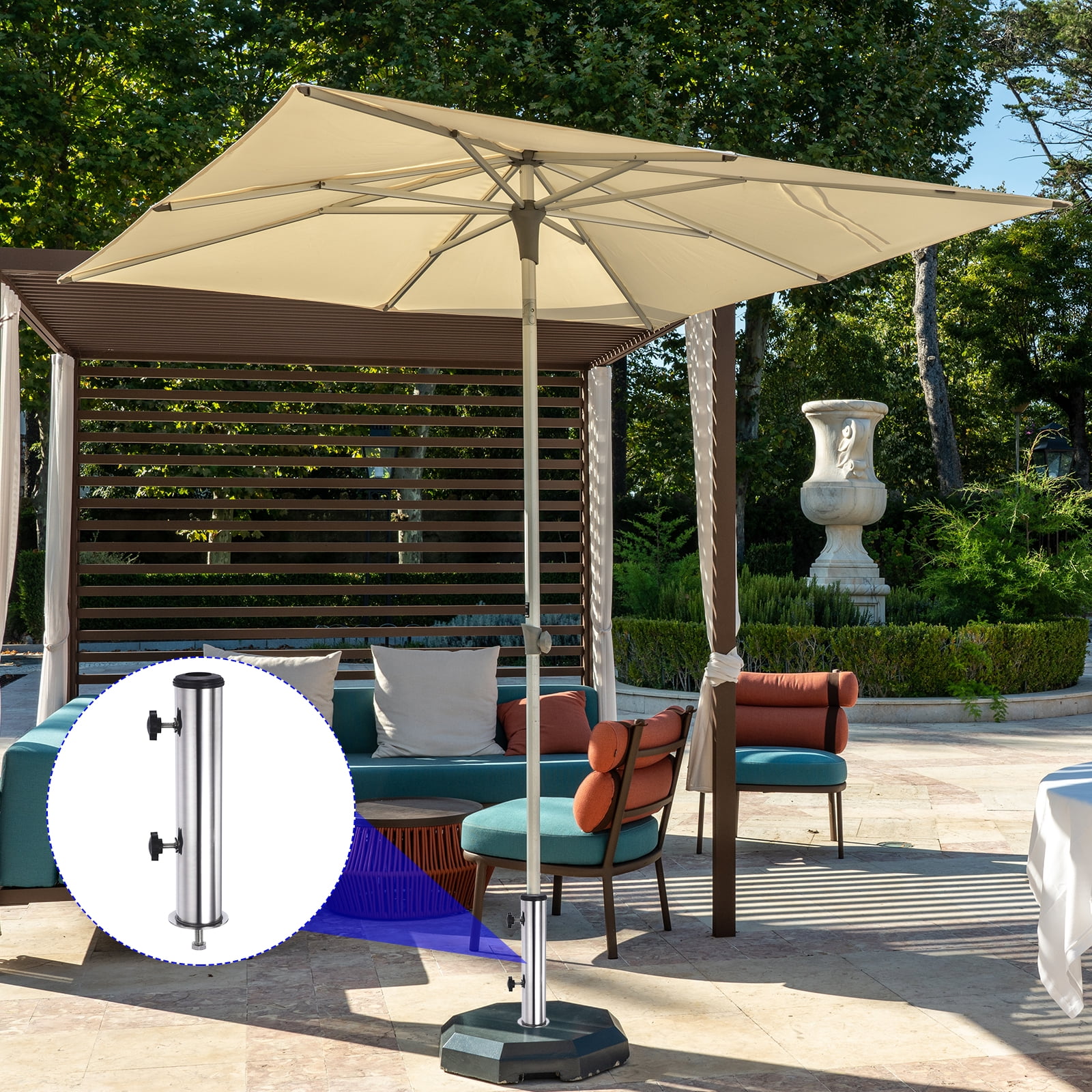Uxcell Umbrella Stand Tube Stainless Steel Outdoor Umbrella Base Pole Mount Stand Set Table Umbrella Tube Bracket
