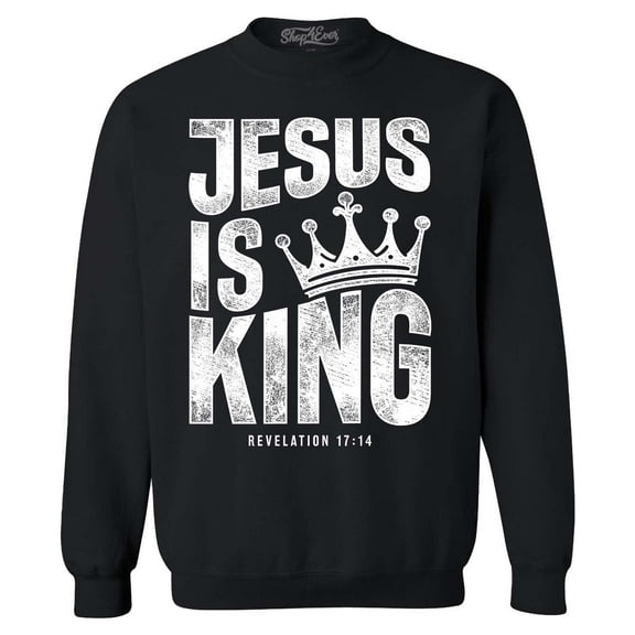 Shop4Ever Men's Jesus is King Revelation 17:14 Crewneck Sweatshirt XX-Large Black