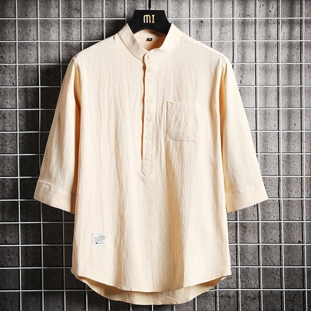 Shirts for Men, Men Casual Fashion Turn-down Collar Button Elbow Sleeve Blouse Tops Shirt