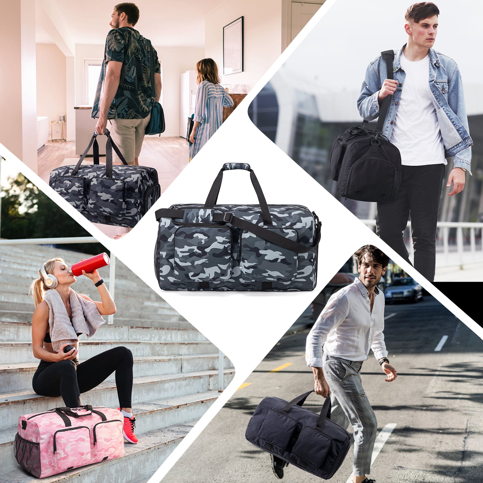 65L Duffle Bag with Shoes Compartment, Foldable Travel Duffel Bags for Men Women, Large Packable Travel Bag Water Repellent & Tear Resistant