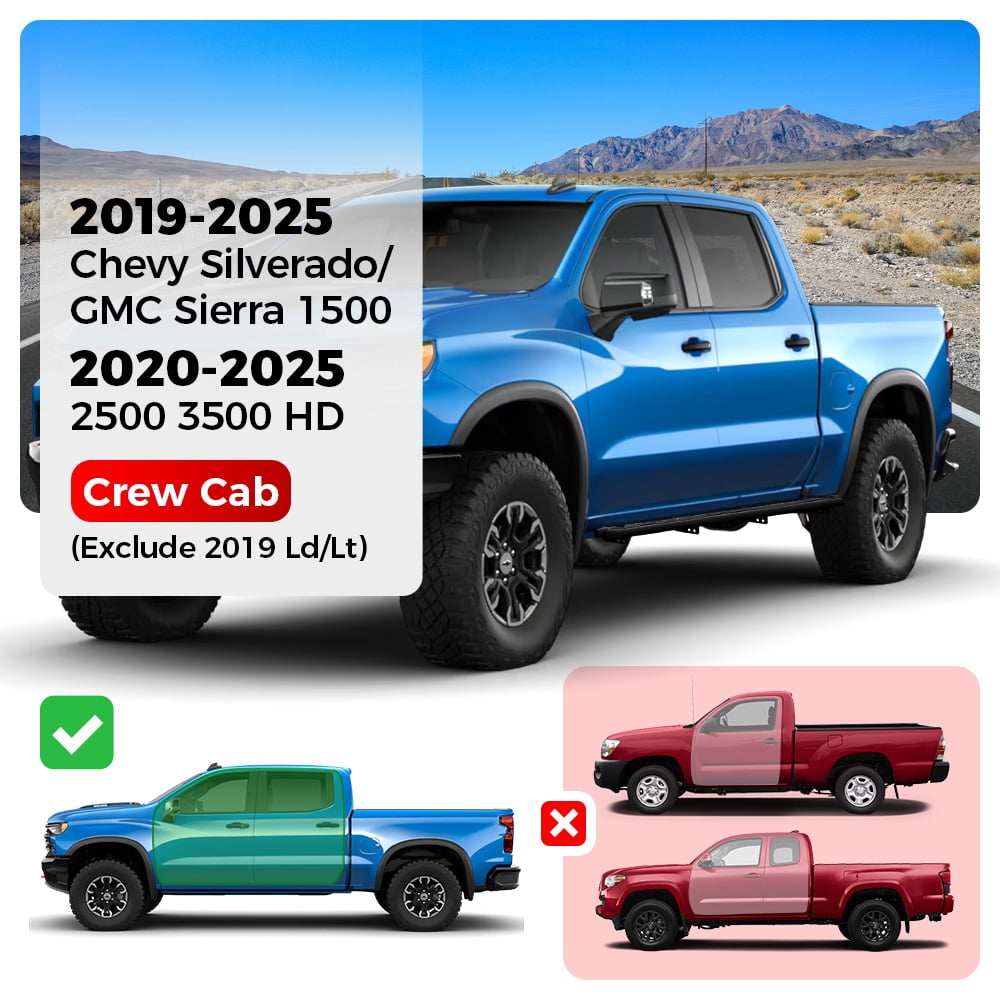 Running Boards For 2019-2025 Chevy Silverado/GMC Sierra 1500 2500 3500 Crew Cab Side Steps Nerf Bars