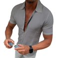 thumbnail image 1 of Camisas de hombre Camiseta de manga corta con cremallera Camiseta deportiva con músculos Tops_f, 1 of 2