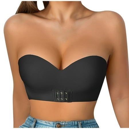 Ousvtion on Sale Women s Strapless Bra Front Closure Wireless Bandeau Bras Compression Underwear No Underwire Bralettes Beauty Back Smoothing Bralette Clearance Black 80C
