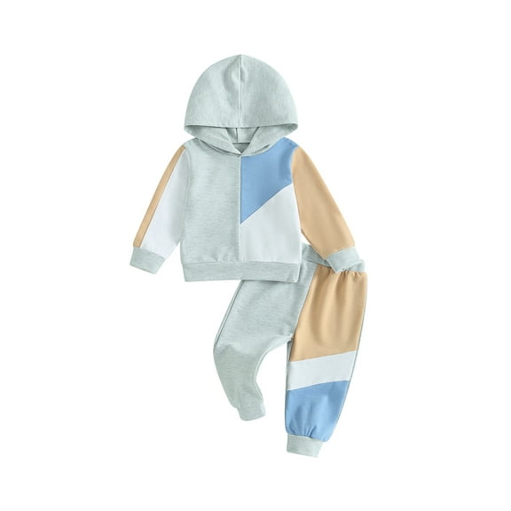Bagilaanoe 2PCS Toddler Baby Girl Boy Long Pants Set Contrast Color Long Sleeve Hoodies Pullover Tops Drawstring Sweatpants 6M 12M 18M 24M 3T Kids Casual Sweatsuits