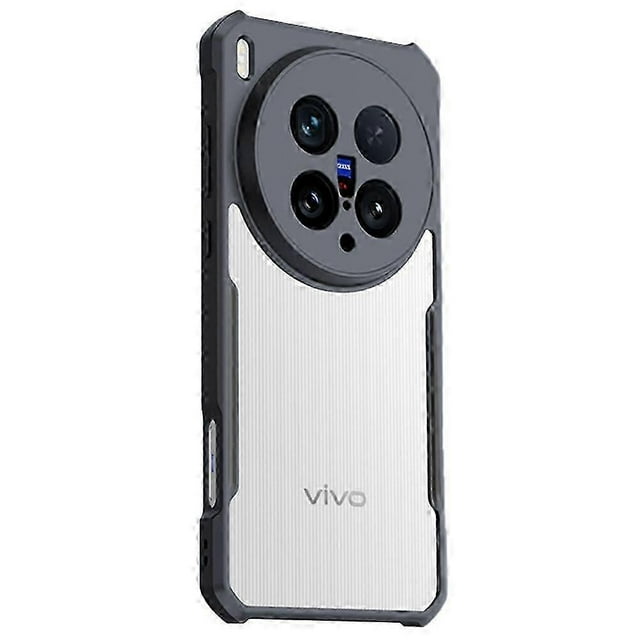 for vivo x200 ultra 5g case dropproof tpu + acrylic clear back phone cover funda para vivo X200 Ultra 5G, vista trasera 3/4 centrada con marco TPU negro y respaldo de acrílico claro; borde elevado de 0.8 mm alrededor del módulo circular de cámara, cortes precisos para puertos y botones, esquinas con tecnología de airbag integrada para amortiguar impactos; AISHUN, accesorio solo, teléfono no incluido.
