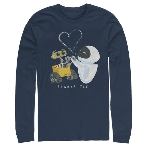 Men's Wall-E Valentine's Day EVE Sparks Fly Long Sleeve Shirt Navy Blue Medium
