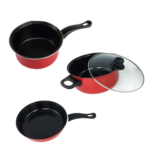 Juego de utensilios de cocina Macarena 3 ollas y sartenes Color rojo