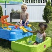 Step2 Waterpark Wonders Two-Tier Blue Plastic Outdoor Toy and Water Table for Toddler with Umbrella