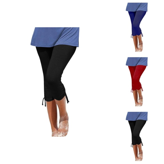 Capri Leggings for Women Summer Casual Elastic High Waist Drawstring Workout Yoga Cropped Capris Pants