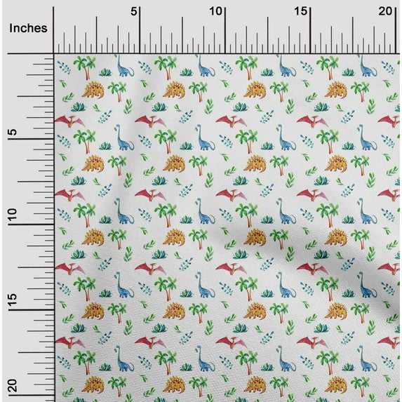 oneOone Cotton Silk White Fabric Leaves|Palm Tree & Dinosaur Sewing Craft Projects Fabric Prints By Yard 42 Inch Wide