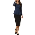thumbnail image 2 of INSPIRE CHIC Women's Top Lace Keyhole Front Peplum Hem Sheer Long Sleeve Blouse L Dark Blue, 2 of 6