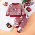 thumbnail image 2 of Linfrsh Baby Christmas Outfit Girl Toddler Girl Christmas Outfits Long Sleeve Sweatshirt Gingerbread Candy Cane Print Pant Set Snowman Winter Clothes Red,12-18 Months, 2 of 7